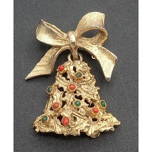 LJM Designer Signed Collectible Vintage Ribbon Bell Brooch Pin